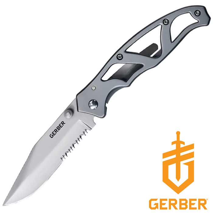 GERBER PARAFRAME II FOLDING KNIFE- SERRATED EDGE (3.5' BLD) STAINLESS*HANG* - Gunarama